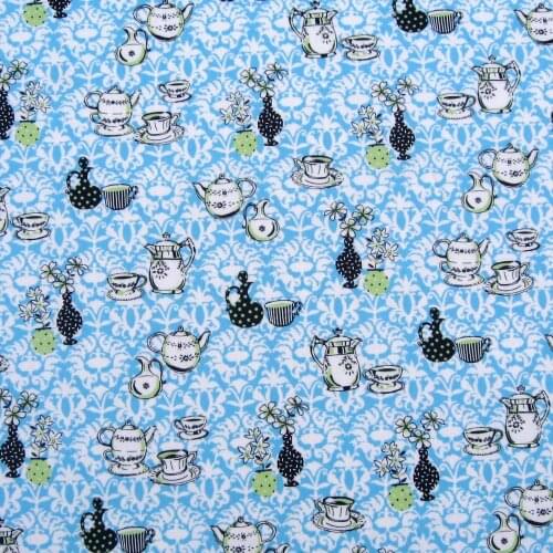 1 yard printed Cotton Poplin Fabric Teapot, cup, vases (width=140cm)