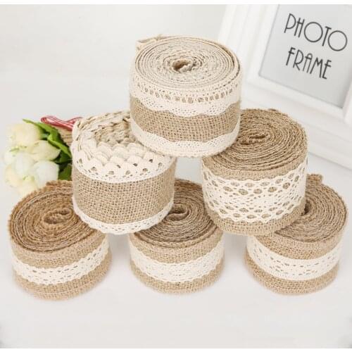 2M/Roll Natural Jute Linen Lace Hessian Ribbon Lace Vintage Antique DIY Lace Wedding Decoration Linen Christmas Party Supplies