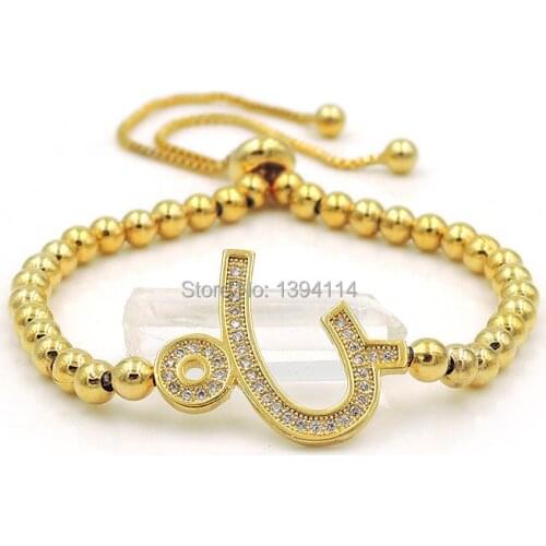 21x19x2mm Micro Pave Clear CZ Crystal Capricornus Symbol Charm With 4mm Round Loose Beads Adjustable Bracelet