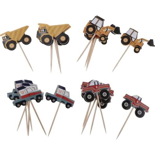 24pcs Assorted Car Cake Topper Kids Birthday Cupcake Cake Picks Decor