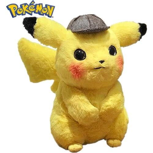 28CM Kawaii Detective Pikachu Plush Toy Cute Dolls Cartoon Anime Pokémon Movie Stuffed Pokemon Animal Dolls Girl Kids Gift Toys