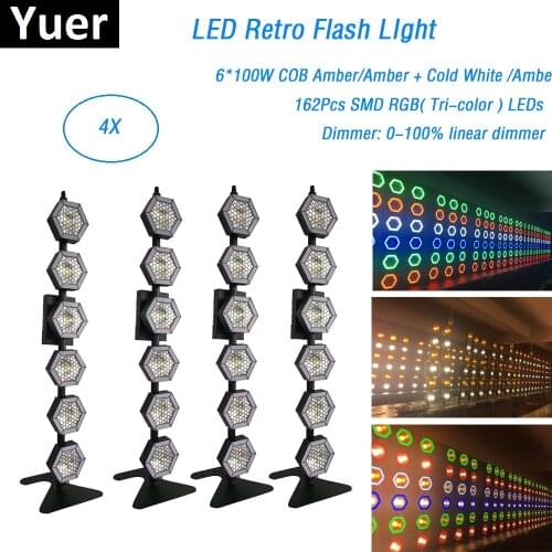 4Pcs Professional LED Retro Flash Light 6X100W Amber LED Transport Light DMX Stage Lighting Effect LED Wash Disco Wedding Light
