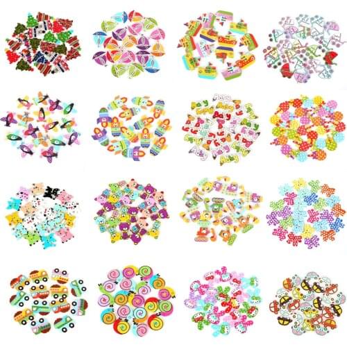 50pcs/lot Mixed Cartoon Wooden Buttons For Scrapbooking Crafts DIY Baby Children Clothing Sewing Accessories Button Decoration
