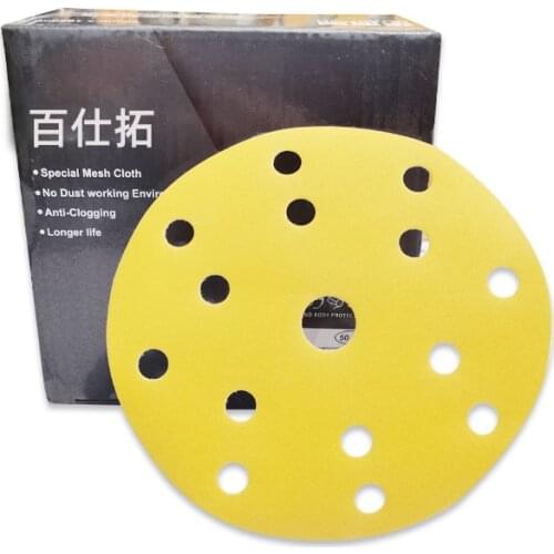 50 pcs 6inch 15/17hole Sandpaper Round Shape Sanding Discs Hook Loop Sanding Paper Buffing Sheet Sandpaper Sander Polishing Pad