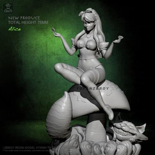 75mm Resin Model kits Alice and the Magic Cat Resin Figure Self-assembled TD-2311