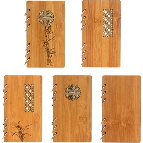 Wooden Loose Leaf Blank Refillable Handmade Ledger Diary Chinese Garden Style Leaf-loose Notebook for Students Adults