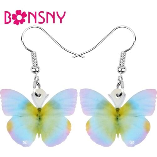 Bonsny Acrylic Morphidae Butterfly Earrings Print Lovely Insect Animal Dangle Drop Jewelry For Women Girl Kid Spring Summer Gift