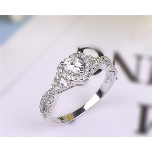 Brand Ladys Classic solid 925 Sterling Silver ring Heart SONA Diamond Rings Wedding Jewelry for Women gift size ,5,6,7,8,9,10