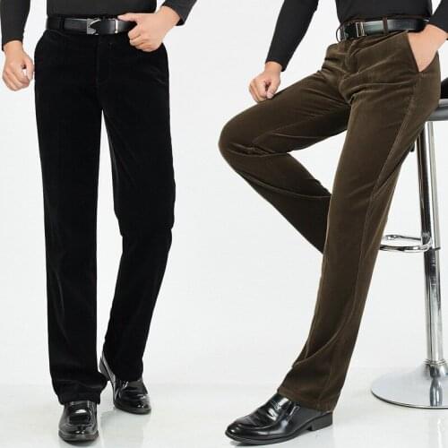 Autumn and winter New Mens Corduroy pants High waist Loose Corduroy Business Casual pants Elastic straight gold velvet trousers