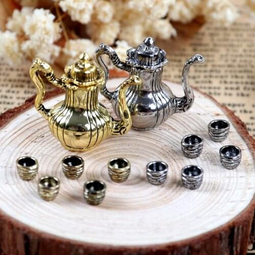 1/12 Dollhouse Mini Cute Solid Color Kitchen Teapots Cup Set Model Decor Toy Kids Educational Toys for Children Gifts