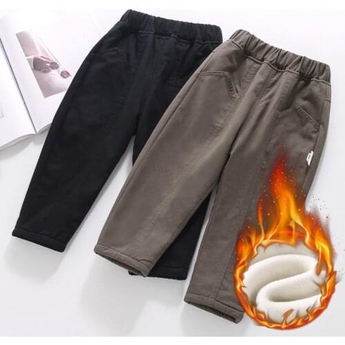Children Straight Pants Boys Thick Long Trousers For Winter Warm Velvet Pants Kids Clothes Girl Casual Pants Winter 2-8 Years