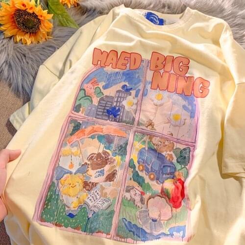 Oversized cotton Cute T Shirt Casual Women Fashion Tops Tshirt Graphic painting Kawaii T-shirt Tees Women Tshirt Top Te