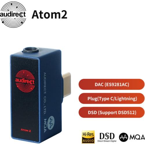 Hilidac Audirect Atom2 MQA HiFi Portable USB DAC/AMP ES9281AC DSD512 32Bit/ 768KHZ Type C/ Lightning Atom 2 Decoder Amplifier