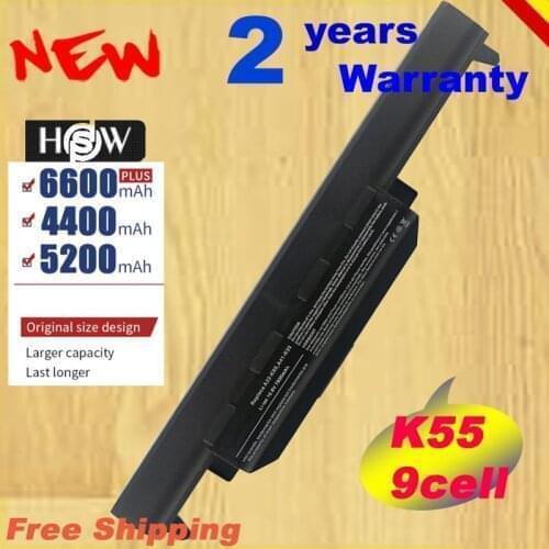 HSW Laptop battery for Asus K55 K55A K55D K55DE K55DR K55N K55V K55VD K55VM K55VS Laptop battery For Asus 9 Cells fast Shipping