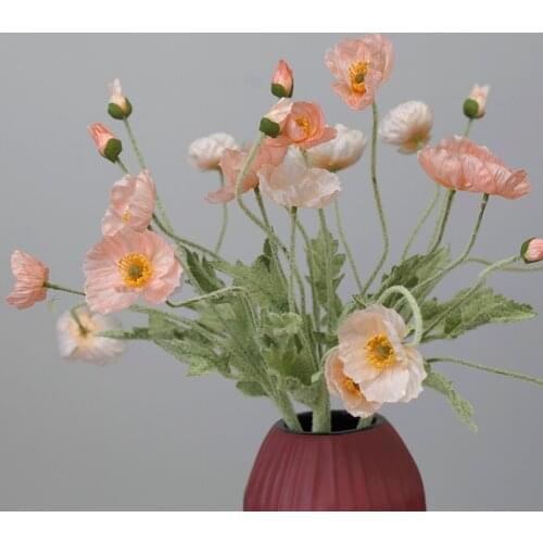 Artificial Flowers Gorgeous Silk Poppy Flocky Stem Wedding Holiday Bridal Bouquet Photography