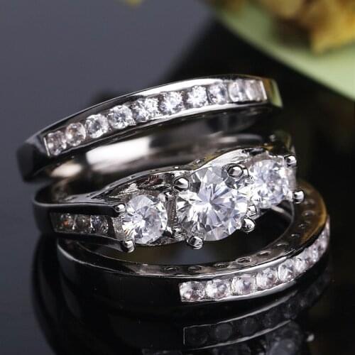 Hot sale 3pcs Set Ring Micro-inlaid AAA Zircon Ring Wedding Rings for Women Engagemengt Fashion Jewelry Trend Couple