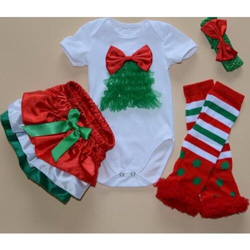 New Baby Girls romper +Bloomers PP pants+hair band+Striped leg warmer 4pcs/set Toddler Newborn Christmas gifts Children Outfits