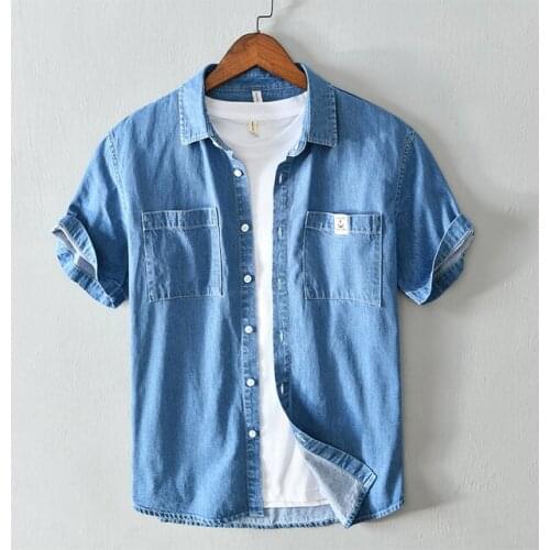 Men casual Denim shirt new 2020 summer short sleeve blue shirt High quality tops Camisa masculina 558