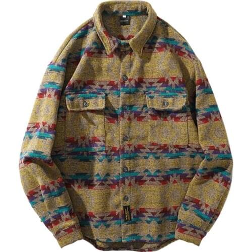 2020 New Arrival Top Fashion Brand Clothing Autumn And Winter National Style Oversize Coat Man Casual Shirts Plaid Men Shirt