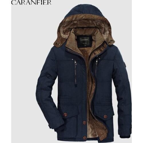 CARANFIER Mens Winter Long Parkas Thick Velvet Overcoats Male Windproof Warm Clothes Casual Padded Fleece Jackets with Hooded