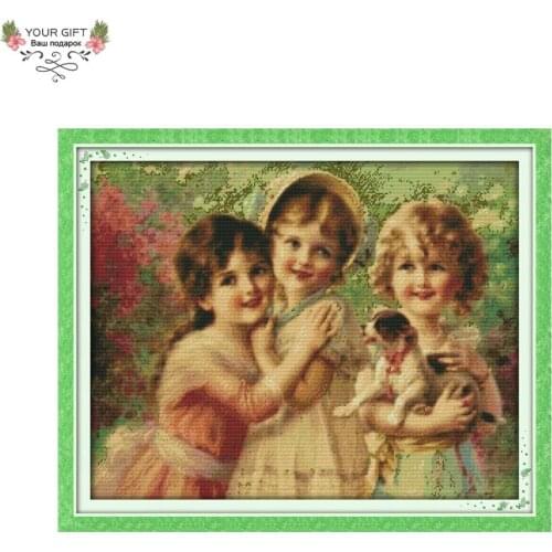 Joy Sunday R595 Free Shipping 14CT 11CT Counted and Stamped Home Decoration Three Little Angels Embroidery Cross Stitch kits