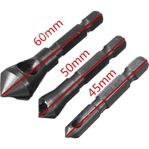 3pcs/set 90 Degree Hex Handle Oblique Hole Chamfering Cutter Internal Chip Removal Chamfer Woodworking Deburring Drill Bit