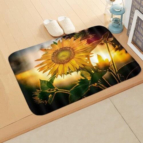Non-slip Sunflower Print Doormat Waterproof Durable Living Room Bath Room Entrance Doormat Absorbent Home Flannel Carpet Decor