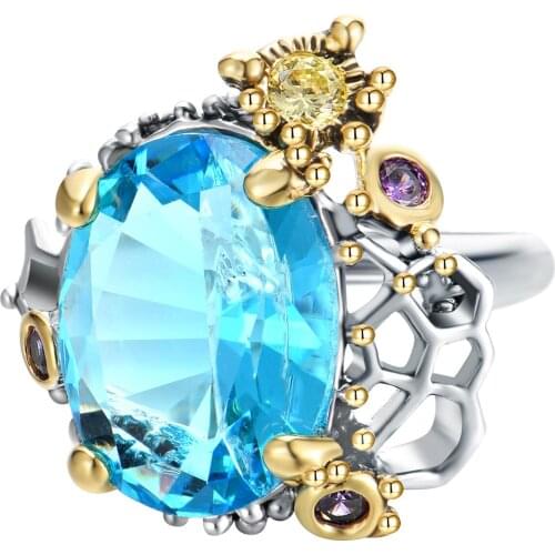 New Big Rings For Women Setting with Cubic Zirconia Lead Free Blue color stone Fashion rings Free Shipping