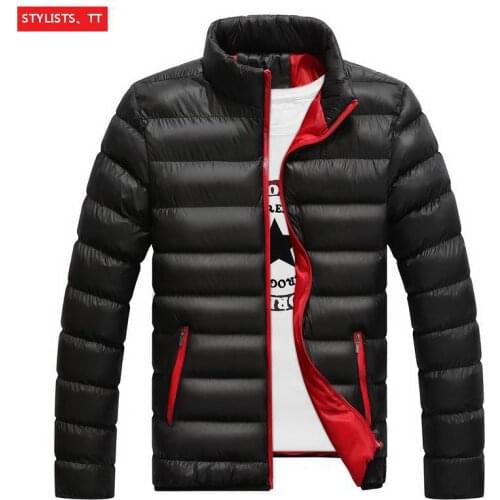 New Style Mens Fashion Collar Cotton-padded Clothes Waterproof Zipper Autumn And Winter Solid Color Plus-size Cotton-pad