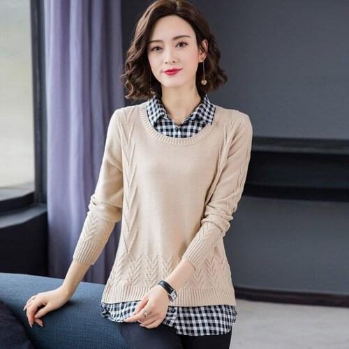 Autumn Spring Style Women Knitted Pullover Tops Lady Casual Long Sleeve Turn-down Collar Pullover Sweater ZZ1135
