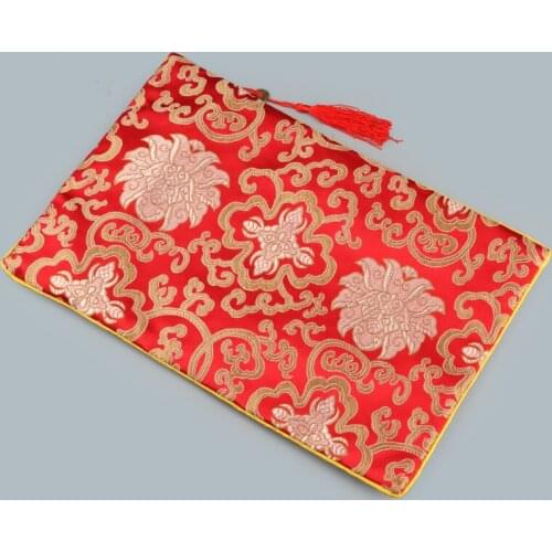 9.5x13.5 Inch Tassel Rectangle Large Zipper Pouches Coin Purse Chinese Silk Brocade Gift Bags Jewelry A4 Book Storage Pocket