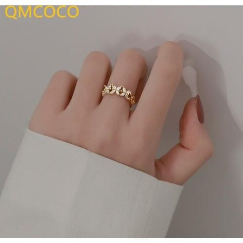QMCOCO 925 Silver New Style Elegant Simple Rings Zircon Opening Adjustable Handmade Trendy Fine Elegant Wedding Bride Jewelry