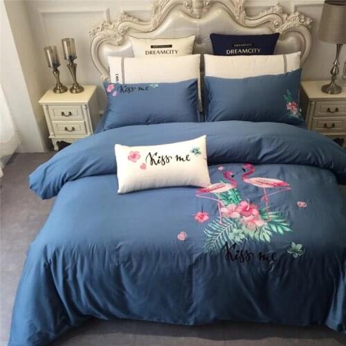 Egyptian cotton embroidery Luxury Bedding Set Double King Queen Size Bed set 4Pcs Cotton Soft Bed Sheet set Pillowcase