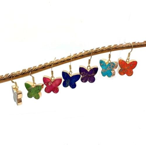 Natural Stone Earrings Butterfly Shape Color Electroplating Phnom Penh Turquoise Fashion Jewelry Earrings Jewelry Accessories