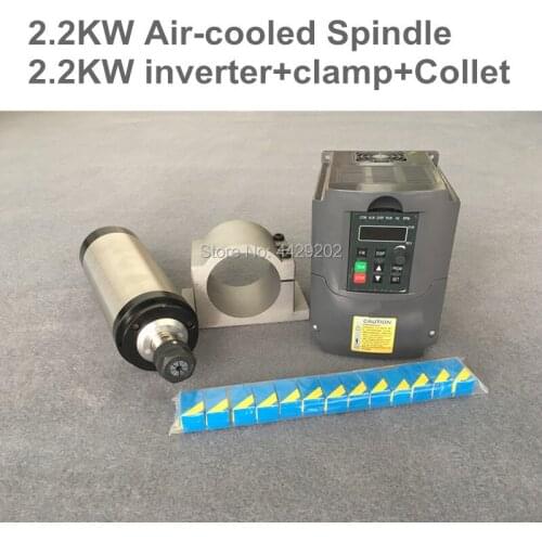 2.2kw air cooled spindle 80mm 2.2 kw electric motor for diy cnc milling machine + 2.2kw 220v vfd/ inverter + 80mm clamp + collet