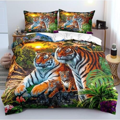Tiger Duvet Cover Sets 3D Design White Bed Linens Pillow Cases King Queen Single Twin Full Size 140*200cm Animal Bedding Set