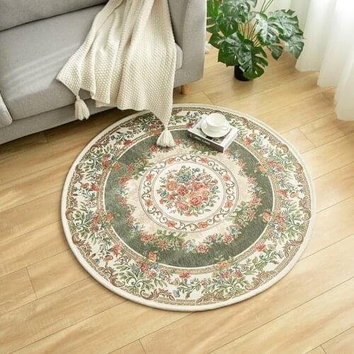 Vintage Countryside Carpet Round 120cm Turkey Tapis Salon For Home Computer Chair Mat Nonslip Europe Luxury Carpet Bedroom Decor