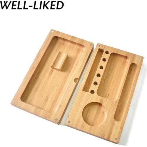 High Quality 12*13*2cm Bamboo Wooden Rolding Magnetic Herb Plate Tobacco Joint Smoking Table Paper Rolling Trays Wholesale