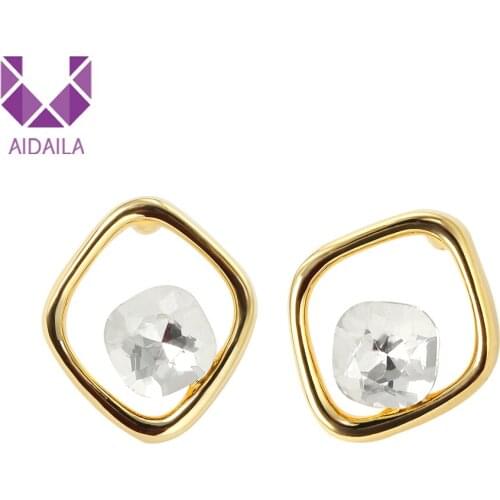 Women Stud Earrings Square Shape with Glass Top Quality Korean Style 2019 New Spring Earrings EH05187