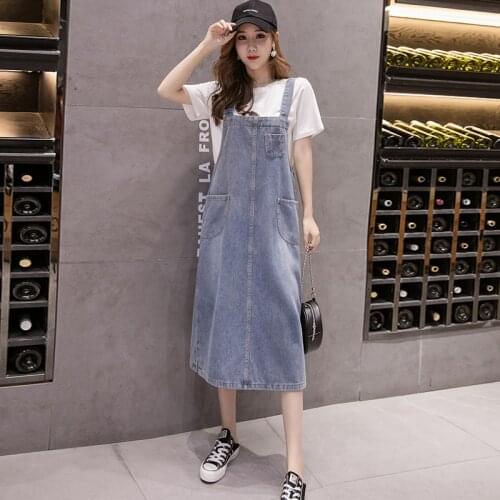 Denim Strap Dress Women Clothing Spring Autumn 2020 New Plus size 5XL Loose Pocket Sleeveless Dress Casual Female Denim Dress