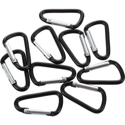 10 Pcs Black D Shaped Aluminum Alloy Snap Clip Key Chain Carabiner Hook #8