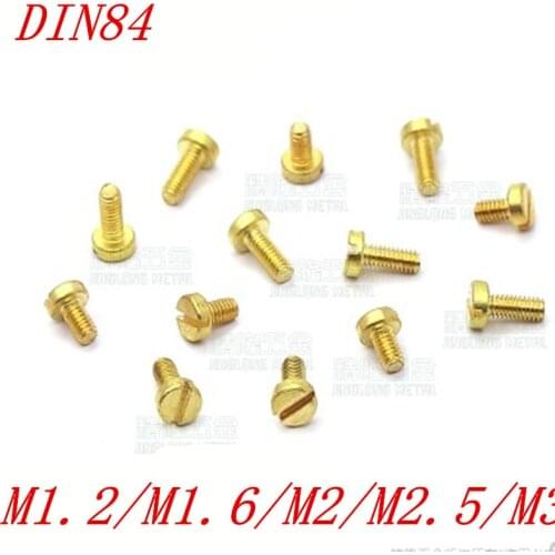 100pcs/lot Polished M1.2 M1.6 M2 M2.5 M3 DIN84 Brass cheese head slotted screw copper machine screws