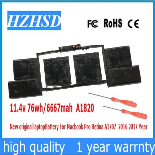 11.4v 76wh/6667mah A1820 New original laptop Battery For Macbook Pro Retina A1707 2016 2017 Year