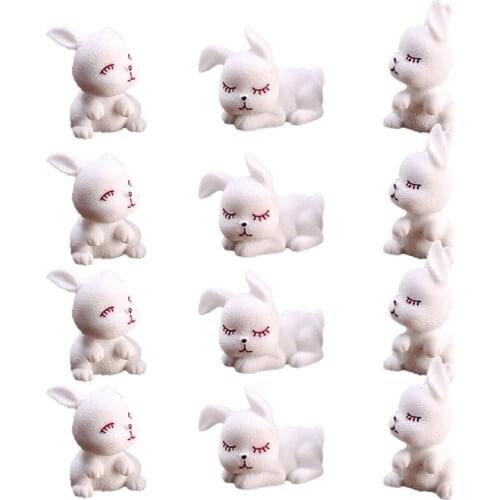 12pcs Easter Ornament Set Cartoon Cute Rabbit Garden Miniature DIY Keychain Ornament Festival Decor For Easter
