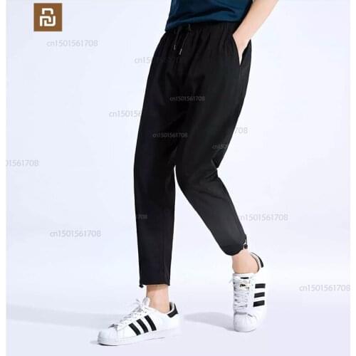 2 colors xiaomi comfortable drawstring four-way stretch cropped trousers mi home mens summer casual pants sports pants