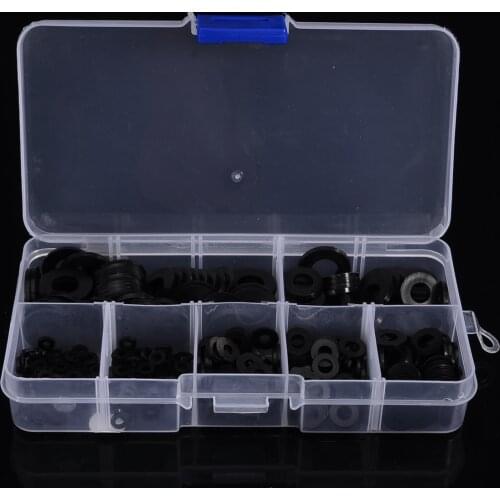 364Pcs Black Rubber Flat Ring M2-M8 Nylon Plastic Washer Bolt Assortment Spacers Seals Rubber Flat Ring Fastener Hardware