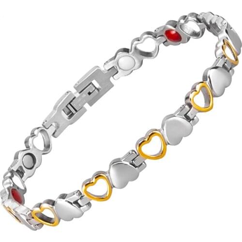 4 in 1 Health Energy Magnetic Bracelets Pain Relief Stainless Steel Heart Wristband for Woman Men Adjustable Size