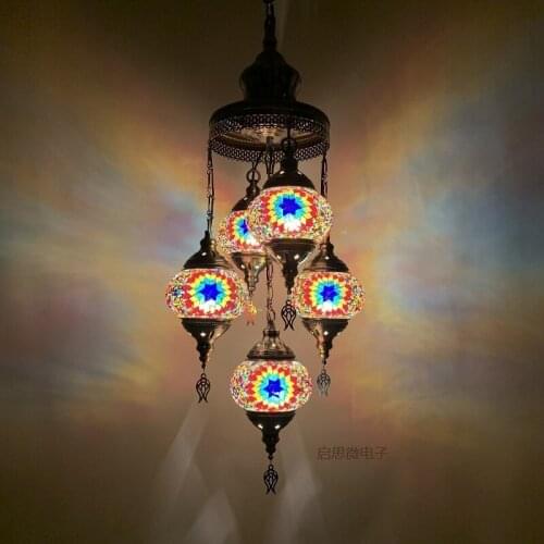 5 Heads Turkey ethnic customs handmade Mosaic lamp romantic Hotel cafe restaurant bar Pendant light living-room balcony stairs