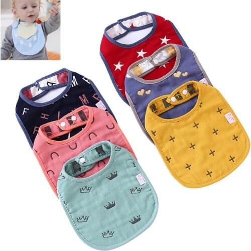 5Pcs Baby Cotton Bib Thin Saliva Towel Concealed Buckle 6-layer U-shaped Infant Gauze bib Children Bib Cartoon Soft Lint Bib