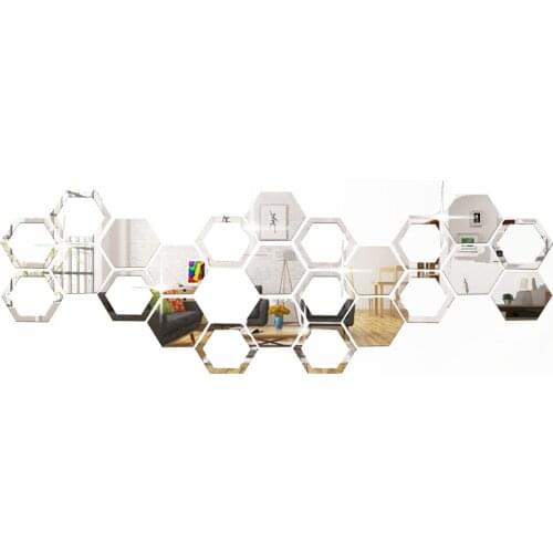 12PCS DIY Acrylic Mirror 3D Removable Acrylic Mirrors Wall Sticker Decal Hexagon Inlaid Wall Decals For Family Living Room Dec